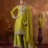 Green Chinon Silk Embroidery Sequence Coding Work Salwar Suit