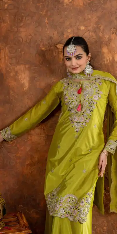 AD 191 Green Color Chinon Silk Embroidery 3mm Sequence Coding Dori Work Salwar Suit , Wedding, Party, Festive, Events Etc.4-6 Working Days@ 2049/-only | Jump Suits, Salwar suit, Casual Suits, Creative suits, Designer Suits, Palazzo Suits, Party Wear Suits, Patiala Suits, Straight Suits
