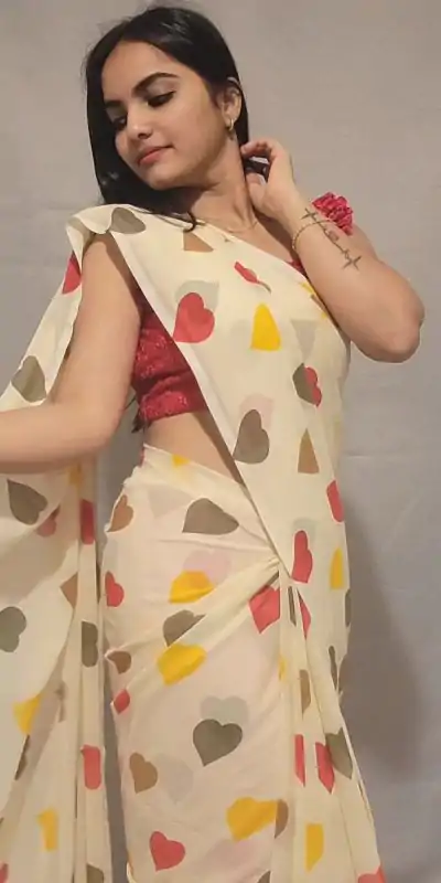 SC 215 Half White Color Soft Georgette Silk Digital Print Heart Design Ready To Wear Saree Wedding, Festive, Events .Expected Delivery 4-6 Working Days@1499                                                                                                                                         | Sarees, Bollywood Sarees, Creative Sarees, Designer Sarees, Embroidered Sarees, Ethnic Saree, Modern Digital sarees, Party Wear Sarees