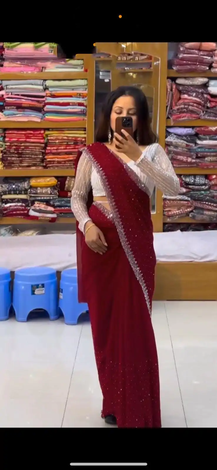 SC 218 Marron Color Georgette Hot Fix Stone Work Saree Casual, Wedding, Festive, Events . Expected Delivery  4-6 Working Days @1449/- only                                                                                                                                             | Sarees, Bollywood Sarees, Creative Sarees, Designer Sarees, Embroidered Sarees, Ethnic Saree, Modern Digital sarees, Party Wear Sarees