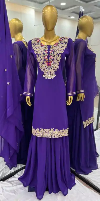 Amazing Violet Color Faux Georgette With 5mm Embroidery Sequence Work Salwar Suit