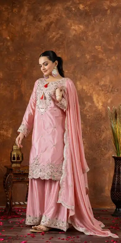 AD 191 Peach Color Chinon Silk Embroidery 3mm Sequence Coding Dori Work Salwar Suit , Wedding, Party, Festive, Events Etc.4-6 Working Days@ 2049/-only | Jump Suits, Salwar suit, Casual Suits, Creative suits, Designer Suits, Palazzo Suits, Party Wear Suits, Patiala Suits, Straight Suits