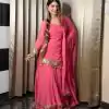 Pink Chinon Silk Embroidery Sequence Work Salwar Suit