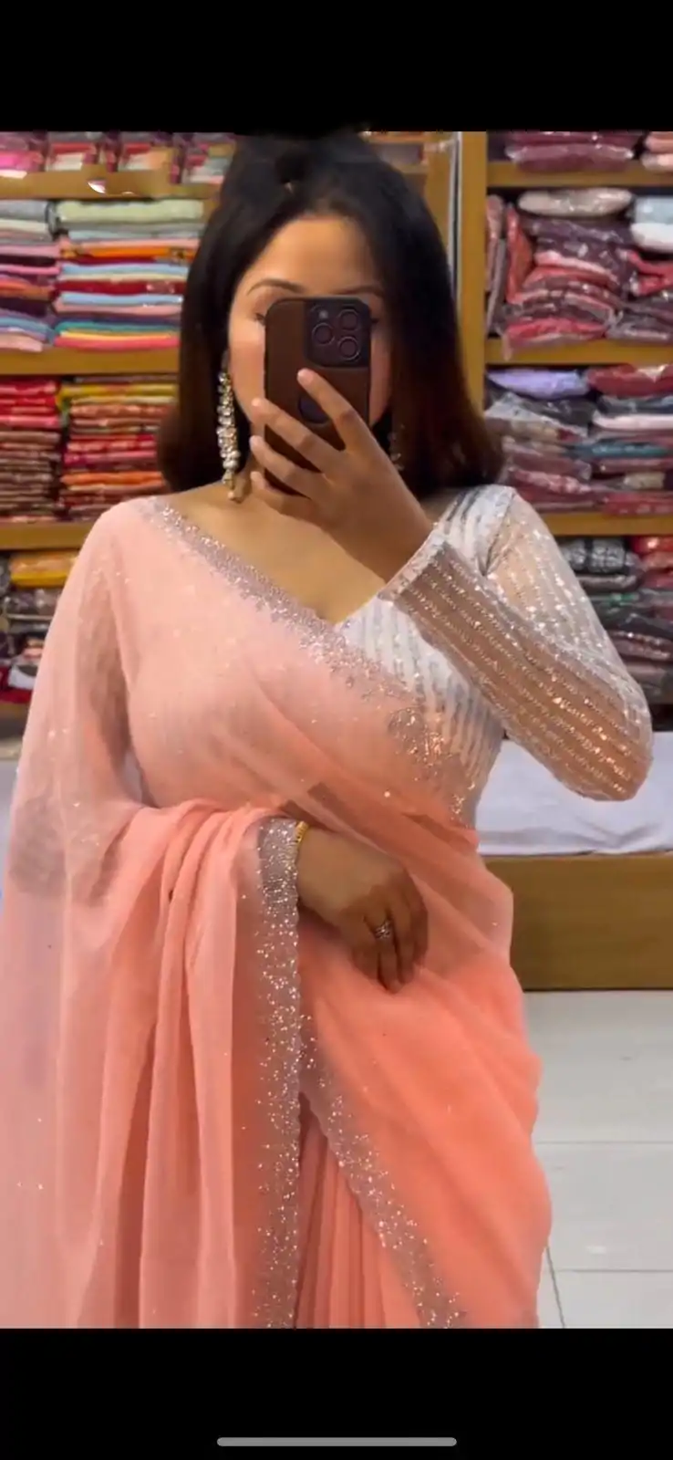 SC 218 Peach Color Georgette Hot Fix Stone Work Saree Casual, Wedding, Festive, Events . Expected Delivery  4-6 Working Days @1449/- only                                                                                                                                             | Sarees, Bollywood Sarees, Creative Sarees, Designer Sarees, Embroidered Sarees, Ethnic Saree, Modern Digital sarees, Party Wear Sarees