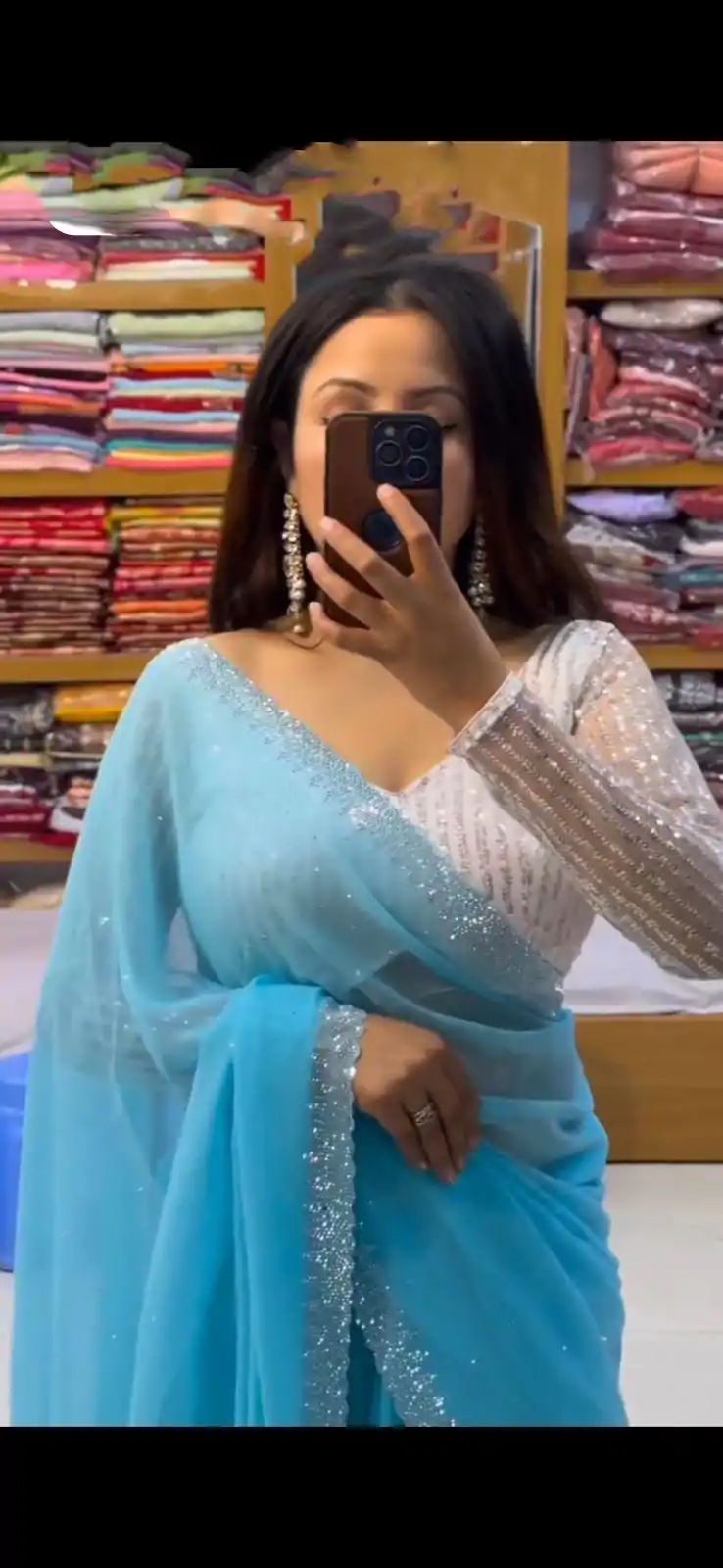 SC 218 Sky Blue Color Georgette Hot Fix Stone Work Saree Casual, Wedding, Festive, Events . Expected Delivery  4-6 Working Days @1449/- only                                                                                                                                             | Sarees, Bollywood Sarees, Creative Sarees, Designer Sarees, Embroidered Sarees, Ethnic Saree, Modern Digital sarees, Party Wear Sarees