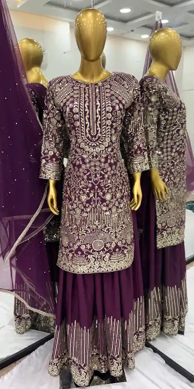ZSR 3103 Wine Chinnon Silk 5mm Embroidery Sequence With Moti Work Salwar Suit Casual, Wedding, Party, Festive, Events Etc.4-6 Working Days@ 2099/-only | Jump Suits, Salwar suit, Casual Suits, Creative suits, Designer Suits, Palazzo Suits, Party Wear Suits, Patiala Suits, Straight Suits