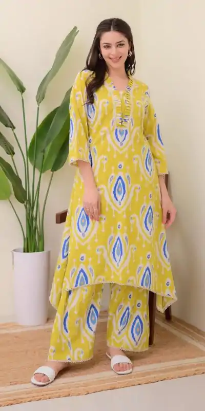 Amazing Yellow Color Rayon Wood With Print Salwar Suit