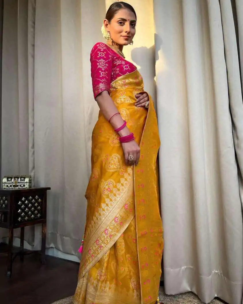  MS 476 Yellow Color Soft Lichi Silk Kubera Pattu On All Over Saree Casual, Wedding, Festive, Events . Expected Delivery  4-6 Working Days @1299/- only                                                                                                                                             | Sarees, Bollywood Sarees, Creative Sarees, Designer Sarees, Embroidered Sarees, Ethnic Saree, Modern Digital sarees, Party Wear Sarees