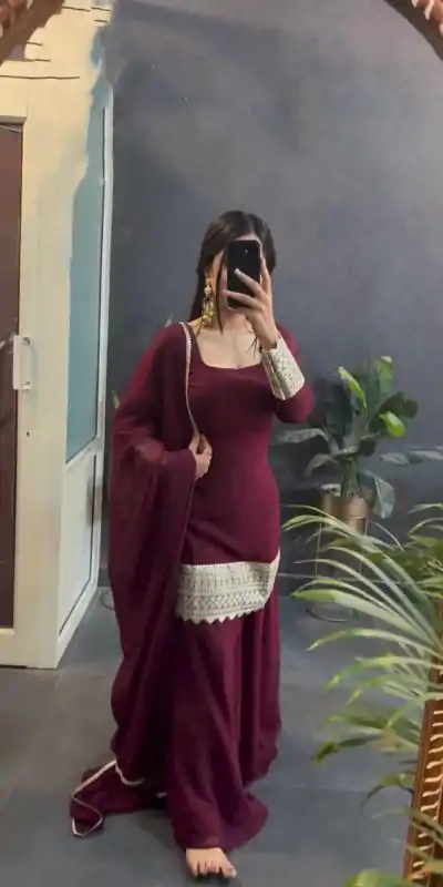 VLM 253 Marron Color Fox Georgette With Heavy Embroidery Work Salwar Suit Casual, Wedding, Party, Festive, Events Etc.4-6 Working Days@ 1899/-only | Jump Suits, Salwar suit, Casual Suits, Creative suits, Designer Suits, Palazzo Suits, Party Wear Suits, Patiala Suits, Straight Suits