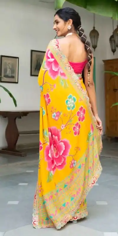 MS 472 Yellow color Chinon Printed Multicolored Embroidery Coding Sequins Lace Saree Wedding, Festive, Events . Expected Delivery  4-6 Working Days @1649/- | Sarees, Bollywood Sarees, Creative Sarees, Designer Sarees, Embroidered Sarees, Ethnic Saree, Modern Digital sarees, Party Wear Sarees