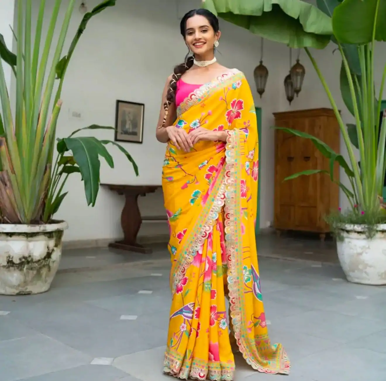 MS 472 Yellow color Chinon Printed Multicolored Embroidery Coding Sequins Lace Saree Wedding, Festive, Events . Expected Delivery  4-6 Working Days @1649/- | Sarees, Bollywood Sarees, Creative Sarees, Designer Sarees, Embroidered Sarees, Ethnic Saree, Modern Digital sarees, Party Wear Sarees
