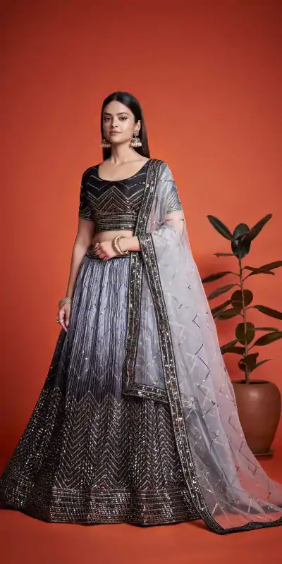 RC 266 Black Color Chinon Embroidery and Sequins Lehenga Choli Wedding, Party, Festive, Events Etc. Delivery 4-6 Working Days Rs 2399 | Lehenga, Bollywood Lehenga, Creative Lehenga, Designer Lehenga, Embroidered Lehenga, Party Wear Lehenga