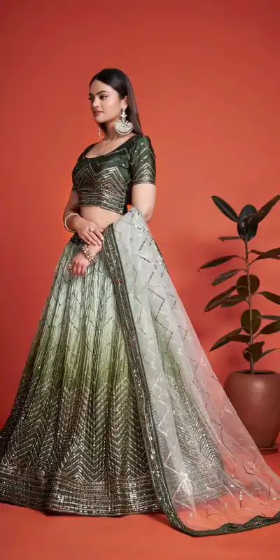 RC 266 Green Color Chinon Embroidery and Sequins Lehenga Choli Wedding, Party, Festive, Events Etc. Delivery 4-6 Working Days Rs 2399 | Lehenga, Bollywood Lehenga, Creative Lehenga, Designer Lehenga, Embroidered Lehenga, Party Wear Lehenga