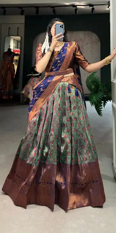 Beautiful Navy Blue Color Silk Jacquard Zari Weaving Work Lehenga Choli