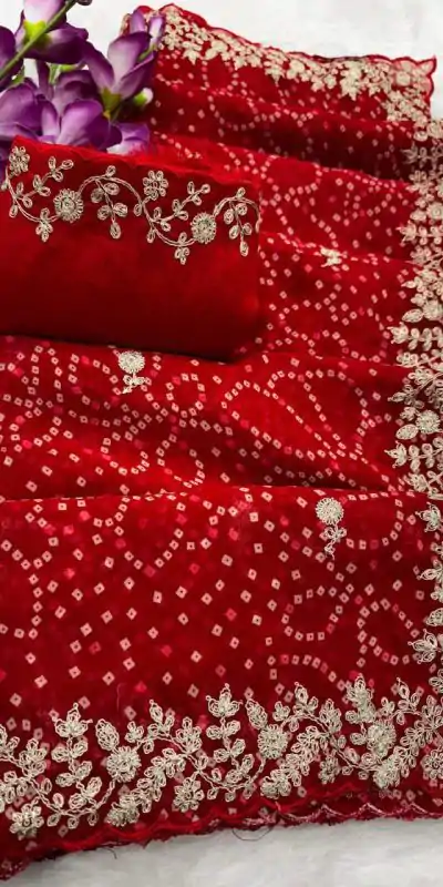 DS Bandhni Red Color Georgette Bandhni Print With Sober Pita Work Embroidery Saree , Wedding, Festive, Events . Expected Delivery  4-6 Working Days @1849/-                                                                                                                                         | Sarees, Bollywood Sarees, Creative Sarees, Designer Sarees, Embroidered Sarees, Ethnic Saree, Modern Digital sarees, Party Wear Sarees