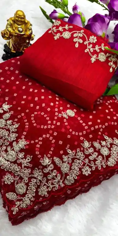 DS Bandhni Red Color Georgette Bandhni Print With Sober Pita Work Embroidery Saree , Wedding, Festive, Events . Expected Delivery  4-6 Working Days @1849/-                                                                                                                                         | Sarees, Bollywood Sarees, Creative Sarees, Designer Sarees, Embroidered Sarees, Ethnic Saree, Modern Digital sarees, Party Wear Sarees