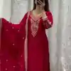 Red Chinon Embroidery Coding Work Salwar Suit