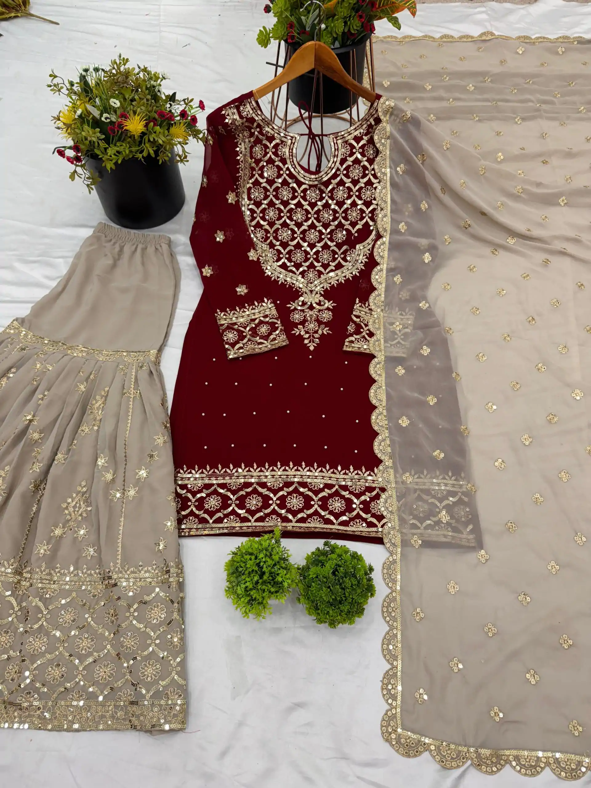 ZSR 3110 Red Faux Georgette With 5mm Embroidery Sequence Thread Work Salwar Suit , Wedding, Party, Festive, Events Etc.4-6 Working Days@ 2099/-only | Jump Suits, Salwar suit, Casual Suits, Creative suits, Designer Suits, Palazzo Suits, Party Wear Suits, Patiala Suits, Straight Suits