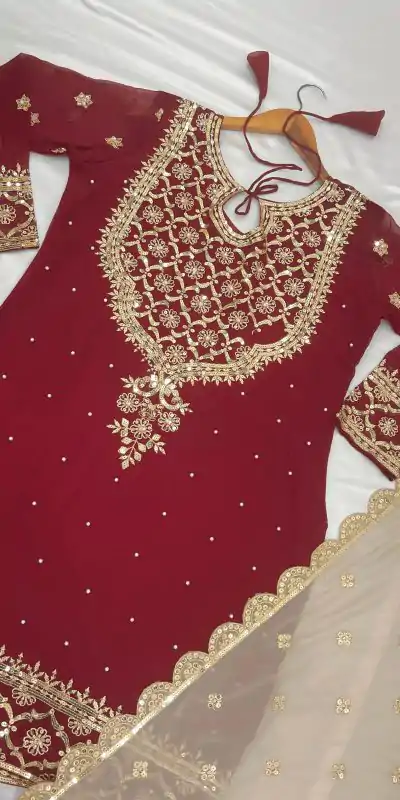 ZSR 3110 Red Faux Georgette With 5mm Embroidery Sequence Thread Work Salwar Suit , Wedding, Party, Festive, Events Etc.4-6 Working Days@ 2099/-only | Jump Suits, Salwar suit, Casual Suits, Creative suits, Designer Suits, Palazzo Suits, Party Wear Suits, Patiala Suits, Straight Suits