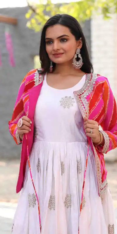 Ram 090 White Color Chinon Cording 3mm Sequence Embroidery Work Anarkali Gown Wedding Party, Festive, Events Etc.4-6 Working Days@1949/- only | Gowns, Bollywood Gowns, Creative Gowns, Designer Gowns, Embroidered Gowns, Party Wear Gowns, Straight Suits