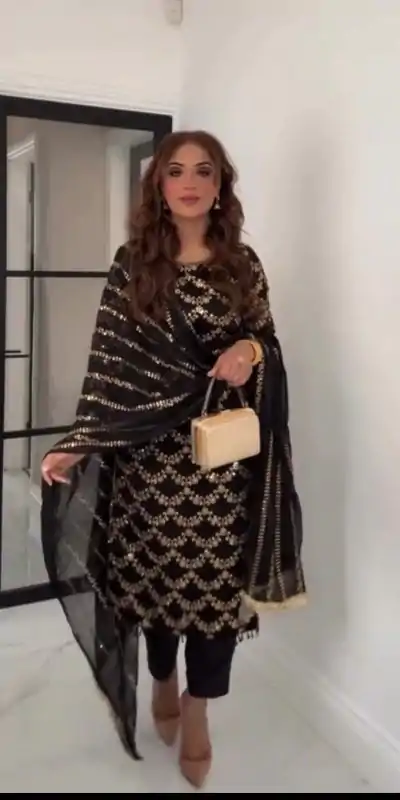 VLM 261 Black Color Faux Georgette With With Embroidery Moti Lace Work Salwar Suit Casual, Wedding, Party, Festive, Events Etc.4-6 Working Days@ 1999/-only | Jump Suits, Salwar suit, Casual Suits, Creative suits, Designer Suits, Palazzo Suits, Party Wear Suits, Patiala Suits, Straight Suits