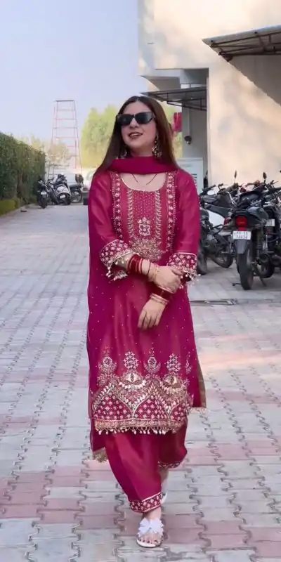 KF 1676 Red Color Roman Shimmer Silk Embroidery Sequences Work Peral Moti Salwar Suit , Wedding, Party, Festive, Events Etc.4-6 Working Days@ 1949/-only | Jump Suits, Salwar suit, Casual Suits, Creative suits, Designer Suits, Palazzo Suits, Party Wear Suits, Patiala Suits, Straight Suits