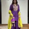 Purple Chinnon Silk Embroidery Sequence Work Salwar Suit