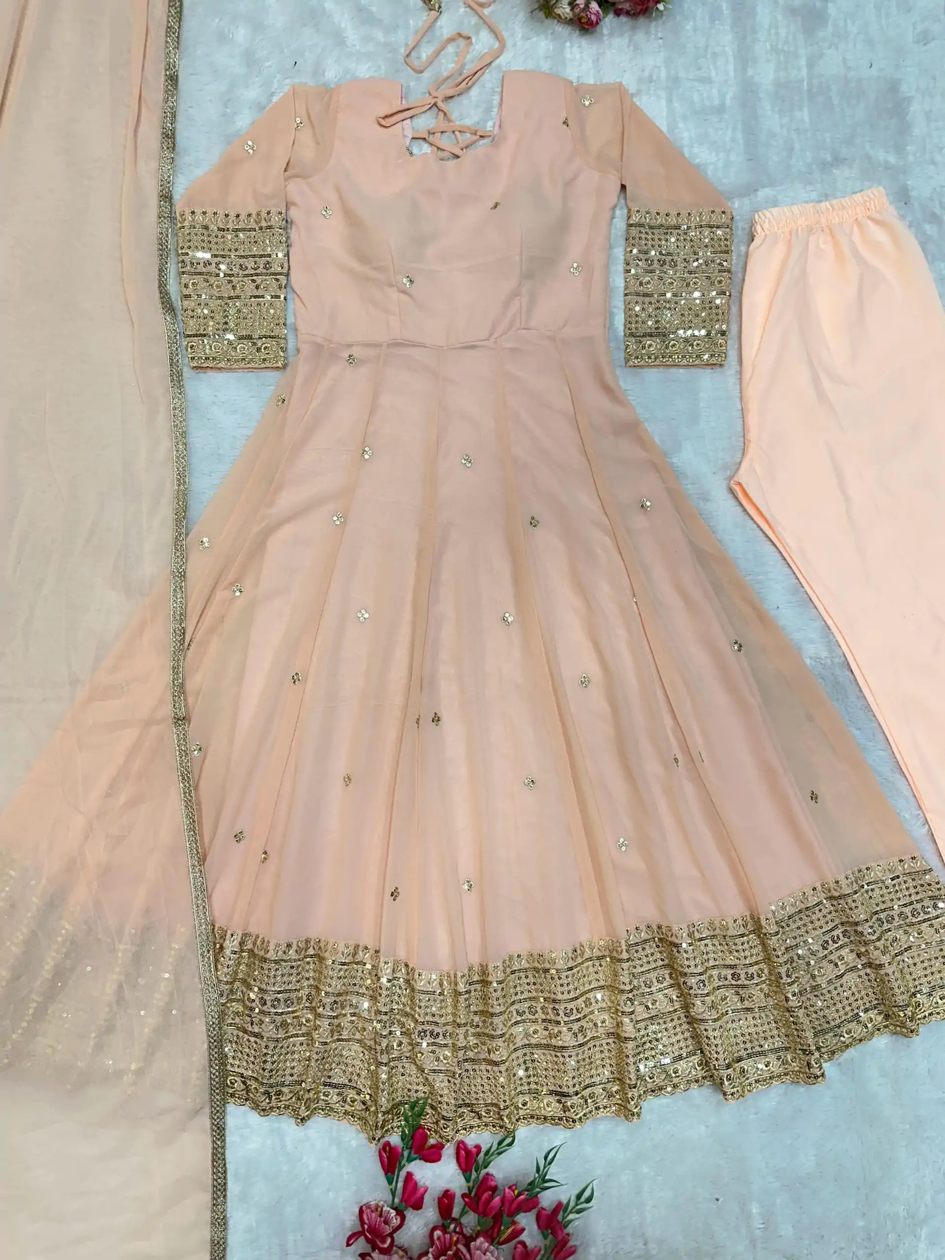 VLM 258 Cream Color Fox Georgette With Embroidery Work Anarkali Gown Wedding Party, Festive, Events Etc.4-6 Working Days@2149/- only | Gowns, Bollywood Gowns, Creative Gowns, Designer Gowns, Embroidered Gowns, Party Wear Gowns, Straight Suits