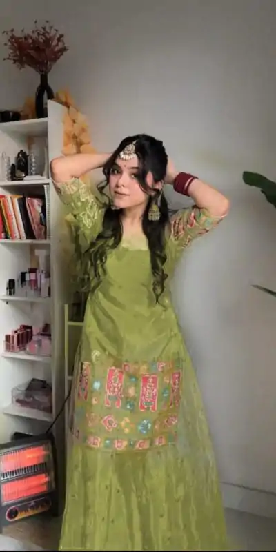 VLM 242 Light Green Chinnon Silk Embroidery Work Salwar Suit Casual, Wedding, Party, Festive, Events Etc.4-6 Working Days@ 2099/-only | Jump Suits, Salwar suit, Casual Suits, Creative suits, Designer Suits, Palazzo Suits, Party Wear Suits, Patiala Suits, Straight Suits