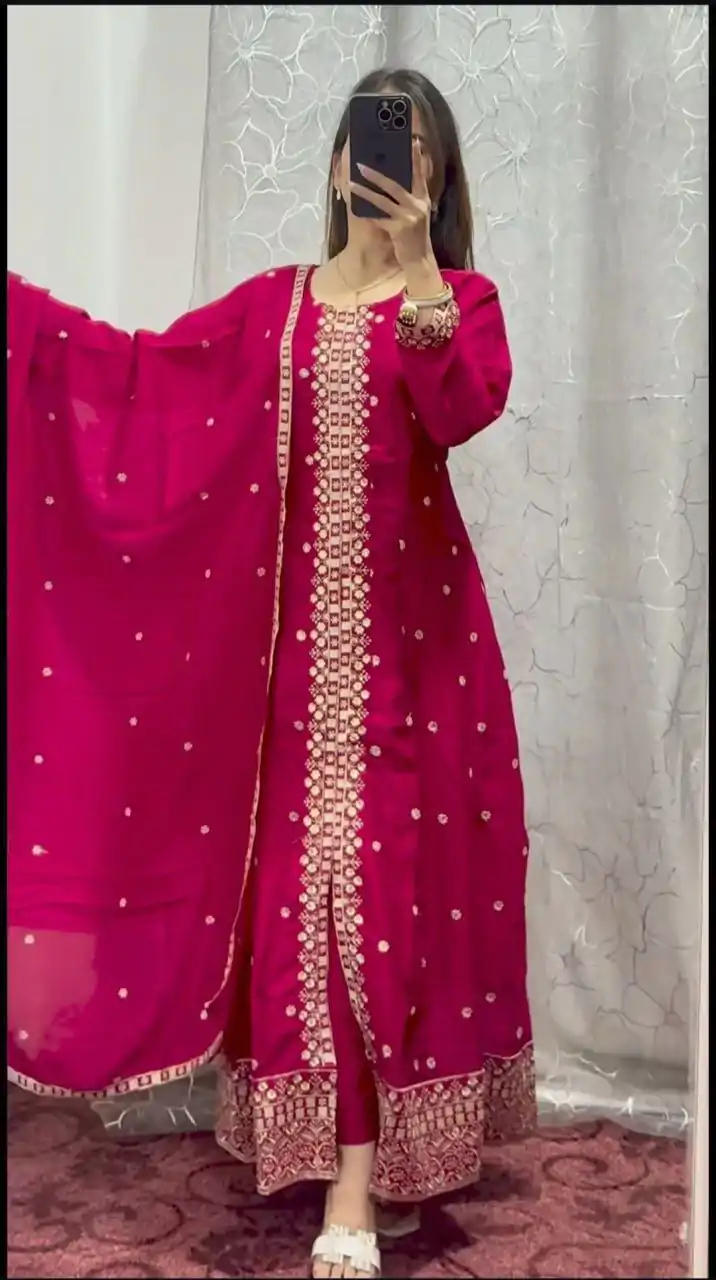 DC G84 Red Pure chinon With Embroidery Work With kali Salwar Suit Casual, Wedding, Party, Festive, Events Etc.4-6 Working Days@ 1899/-only | Jump Suits, Salwar suit, Casual Suits, Creative suits, Designer Suits, Palazzo Suits, Party Wear Suits, Patiala Suits, Straight Suits