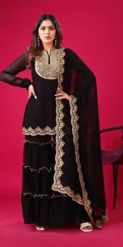 SRK 5236 Black Color Faux Georgette With Embroidery Sequence Work Salwar Suit , Wedding, Party, Festive, Events Etc.4-6 Working Days@ 2099/-only | Jump Suits, Salwar suit, Casual Suits, Creative suits, Designer Suits, Palazzo Suits, Party Wear Suits, Patiala Suits, Straight Suits