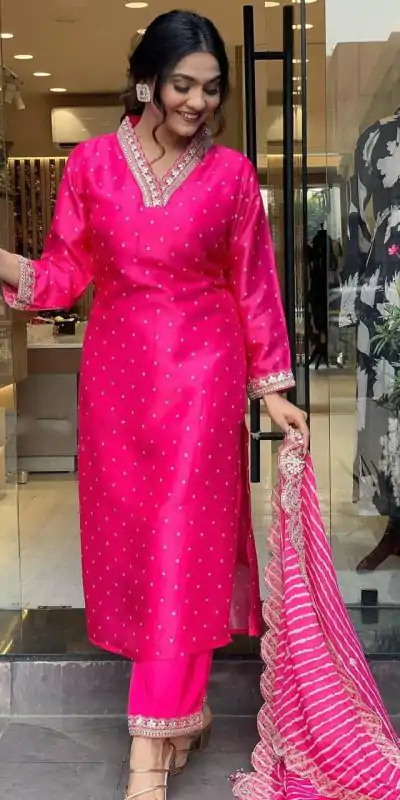 MF 746 Pink Color Chinon Silk Wide Digital Print Coding Work Lace Salwar Suit Casual, Wedding, Party, Festive, Events Etc.4-6 Working Days@ 1699/-only | Jump Suits, Salwar suit, Casual Suits, Creative suits, Designer Suits, Palazzo Suits, Party Wear Suits, Patiala Suits, Straight Suits
