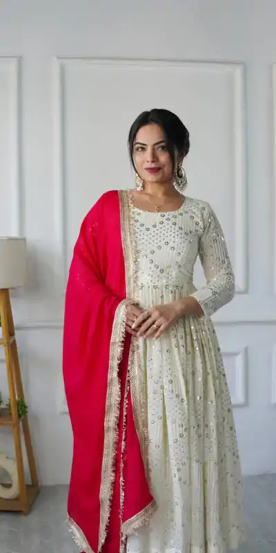 VLM 253 White Color Fox Georgette With Heavy Embroidery Work Salwar Suit Casual, Wedding, Party, Festive, Events Etc.4-6 Working Days@ 1949/-only | Jump Suits, Salwar suit, Casual Suits, Creative suits, Designer Suits, Palazzo Suits, Party Wear Suits, Patiala Suits, Straight Suits