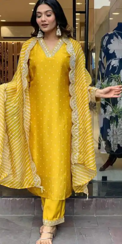 MF 746 Yellow Color Chinon Silk Wide Digital Print Coding Work Lace Salwar Suit Casual, Wedding, Party, Festive, Events Etc.4-6 Working Days@ 1699/-only | Jump Suits, Salwar suit, Casual Suits, Creative suits, Designer Suits, Palazzo Suits, Party Wear Suits, Patiala Suits, Straight Suits