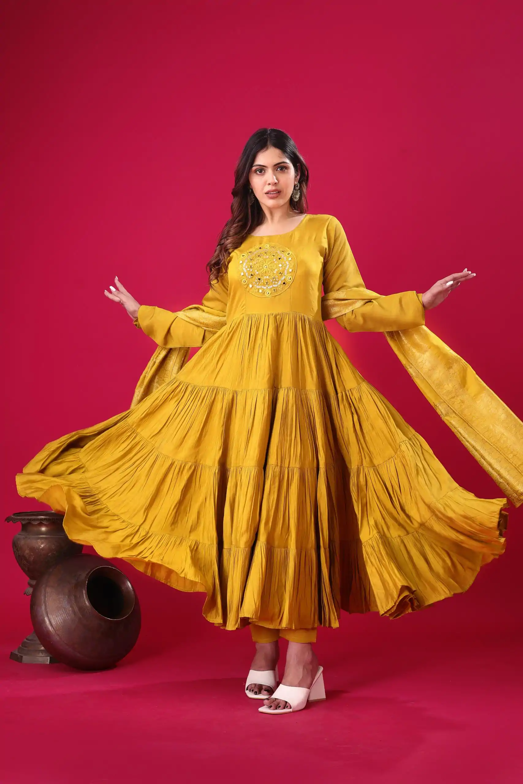 ZSR 3107 Yellow Color Roman Silk With Embroidery Sequence Work Anarkali Gown Wedding Party, Festive, Events Etc.4-6 Working Days@1799/- only | Gowns, Bollywood Gowns, Creative Gowns, Designer Gowns, Embroidered Gowns, Party Wear Gowns, Straight Suits