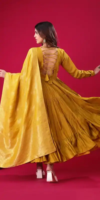 ZSR 3107 Yellow Color Roman Silk With Embroidery Sequence Work Anarkali Gown Wedding Party, Festive, Events Etc.4-6 Working Days@1799/- only | Gowns, Bollywood Gowns, Creative Gowns, Designer Gowns, Embroidered Gowns, Party Wear Gowns, Straight Suits