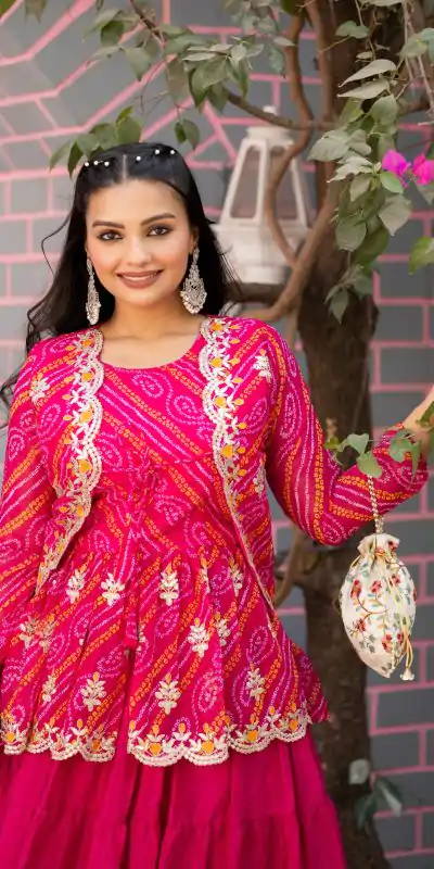 Ram 091 Pink Color Bandhej Embroidery Thared Work Lehenga Crop Top & Jacket Wedding, Party, Festive, Events Etc. Delivery 4-6 Working Days Rs 2149 | Lehenga, Bollywood Lehenga, Creative Lehenga, Designer Lehenga, Embroidered Lehenga, Party Wear Lehenga