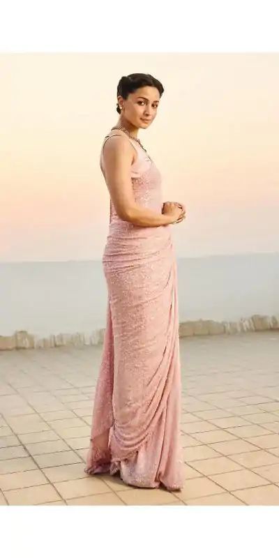 Pretty Light Pink Color Faux Georgette With 5MM & 3MM Khichdi Sequence Embroidery Work Saree