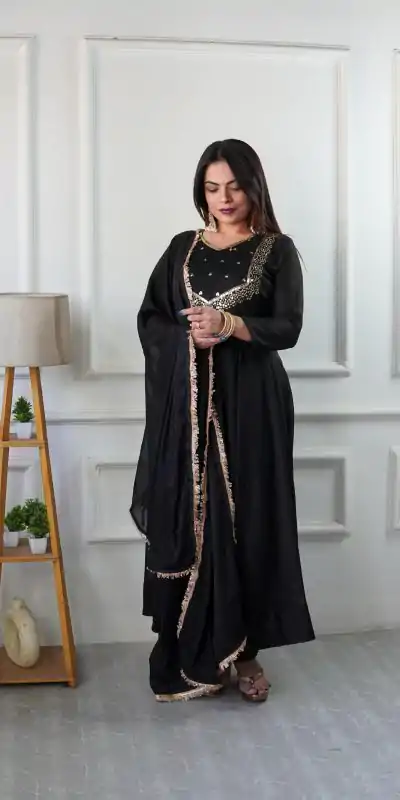 Superb Black Color Star Georgette With Embroidery Work Anarkali Gown