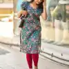 Blue Simmer Silk Office Wear Printed Kurti