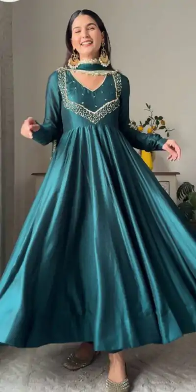 Superb Blue Color Star Georgette With Embroidery Work Anarkali Gown
