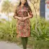 Green Simmer Silk Office Wear Printed Kurti