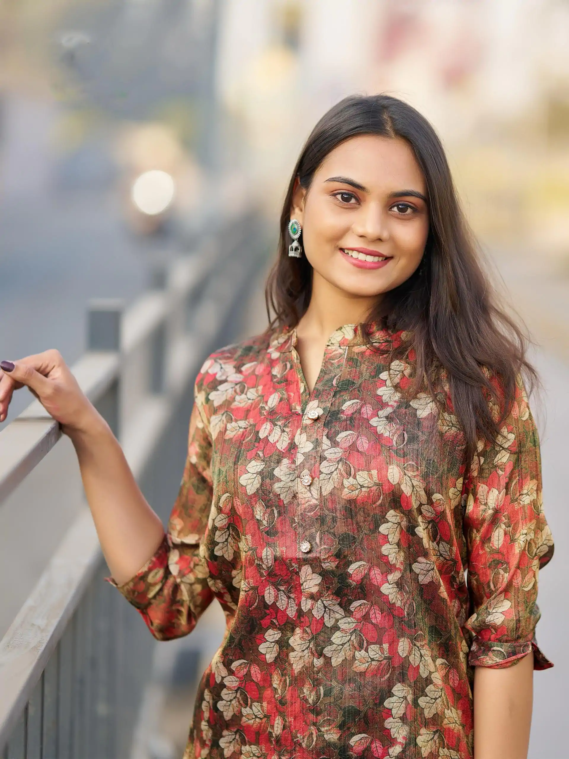 Green Simmer Silk Office Wear Printed Kurti - Image 2