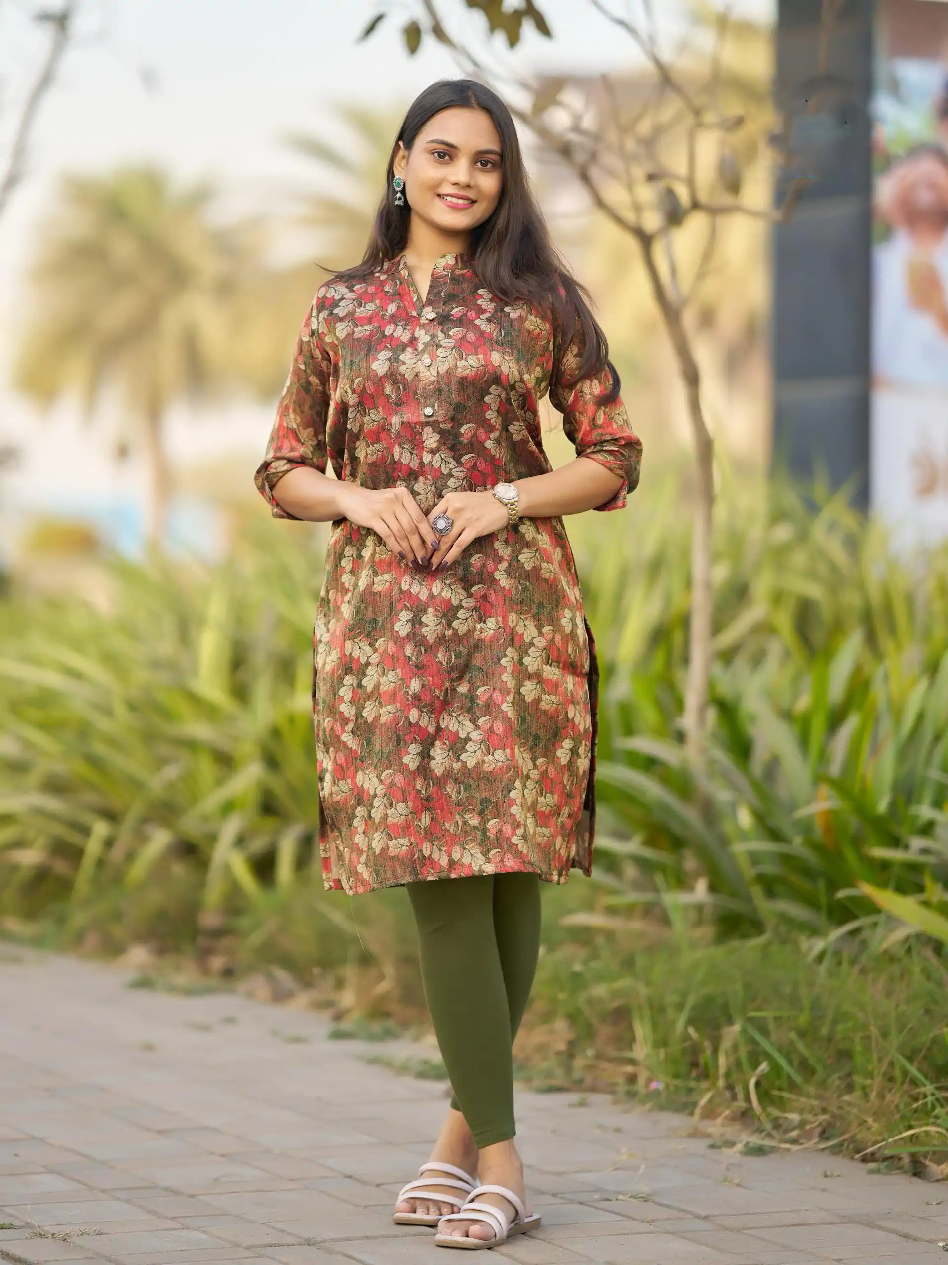 Green Simmer Silk Office Wear Printed Kurti