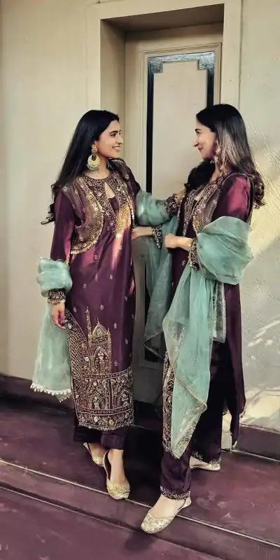 BE-318 Maroon Chinon Sequence Embroidery Work Salwar Suit  Casual, Wedding, Party, Festive, Events Etc.4-6 Working Days@ 2099/-only | Jump Suits, Salwar suit, Casual Suits, Creative suits, Designer Suits, Palazzo Suits, Party Wear Suits, Patiala Suits, Straight Suits