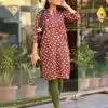 Marron Simmer Silk Office Wear Printed Kurti