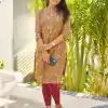 Mehandi Simmer Silk Office Wear Printed Kurti