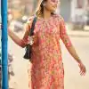 Peach Simmer Silk Office Wear Printed Kurti