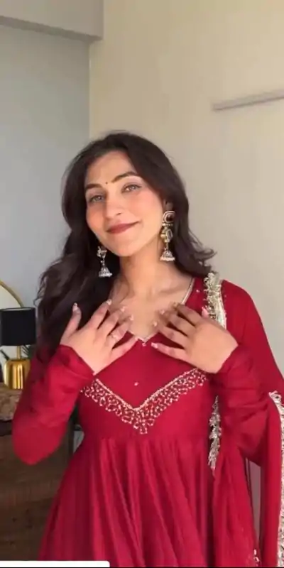 Superb Red Color Star Georgette With Embroidery Work Anarkali Gown