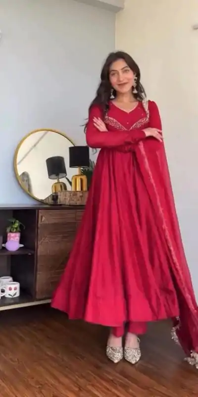 Superb Red Color Star Georgette With Embroidery Work Anarkali Gown